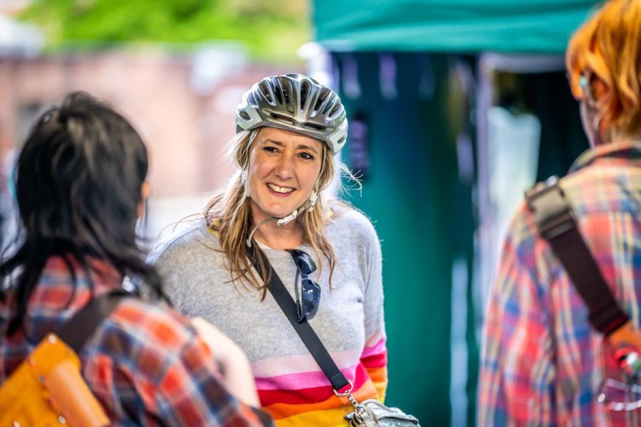 Biker getting ready for tourist trail around Norwich