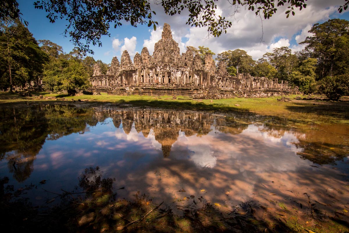 Temple in Cambodia reflected in water